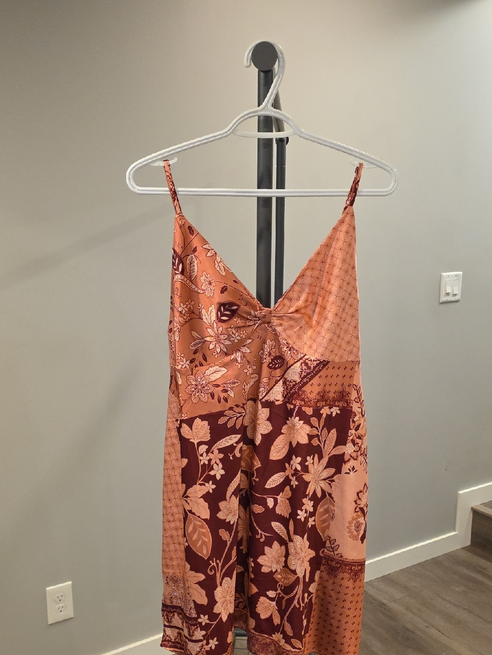 La Vie En Rose Rust and Burgundy Floral Patchwork Slip Dress